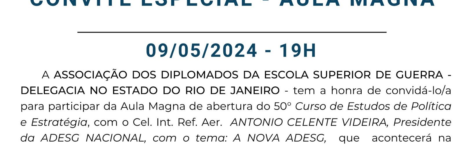 ADESG RIO DE JANEIRO – CONVITE ESPECIAL – AULA MAGNA