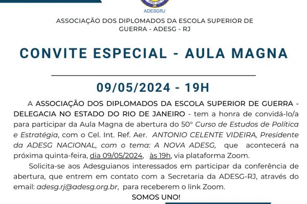 ADESG RIO DE JANEIRO – CONVITE ESPECIAL – AULA MAGNA
